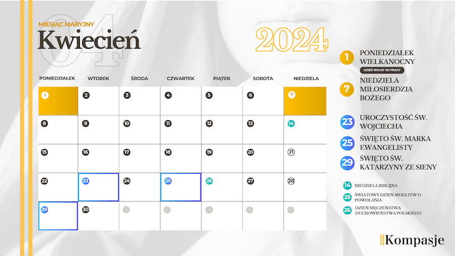 Kalendarz liturgiczny kwiecień 2024