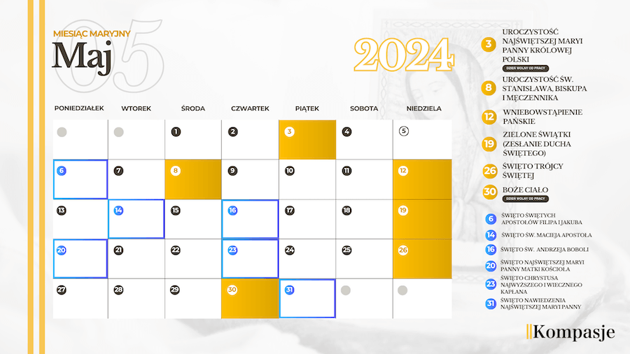 Kalendarz liturgiczny maj 2024