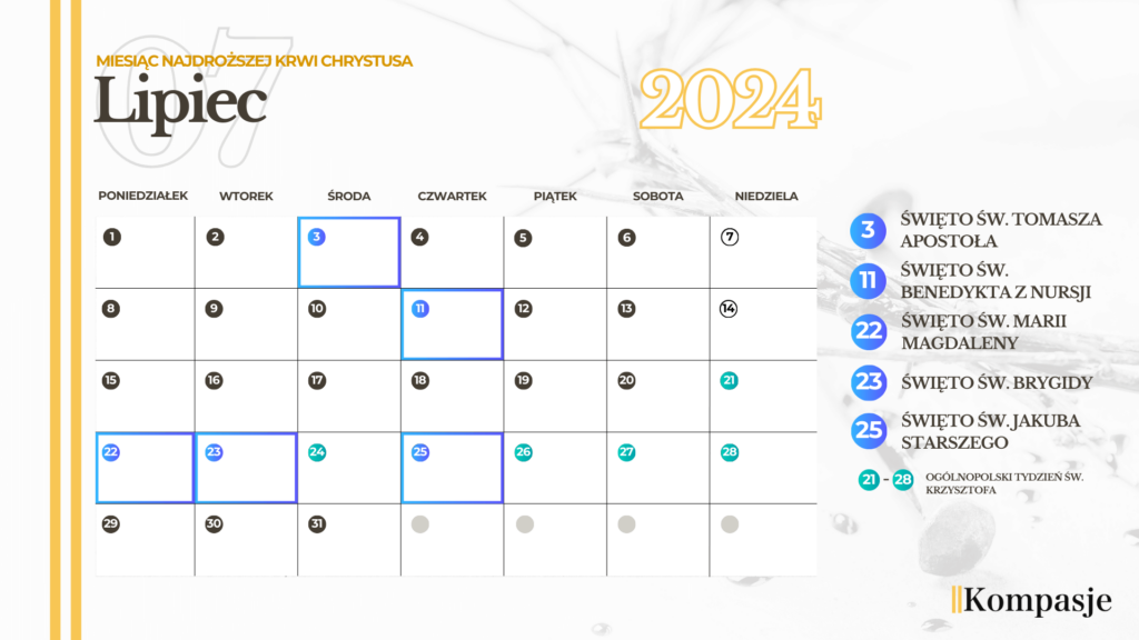 Kalendarz liturgiczny lipiec 2024