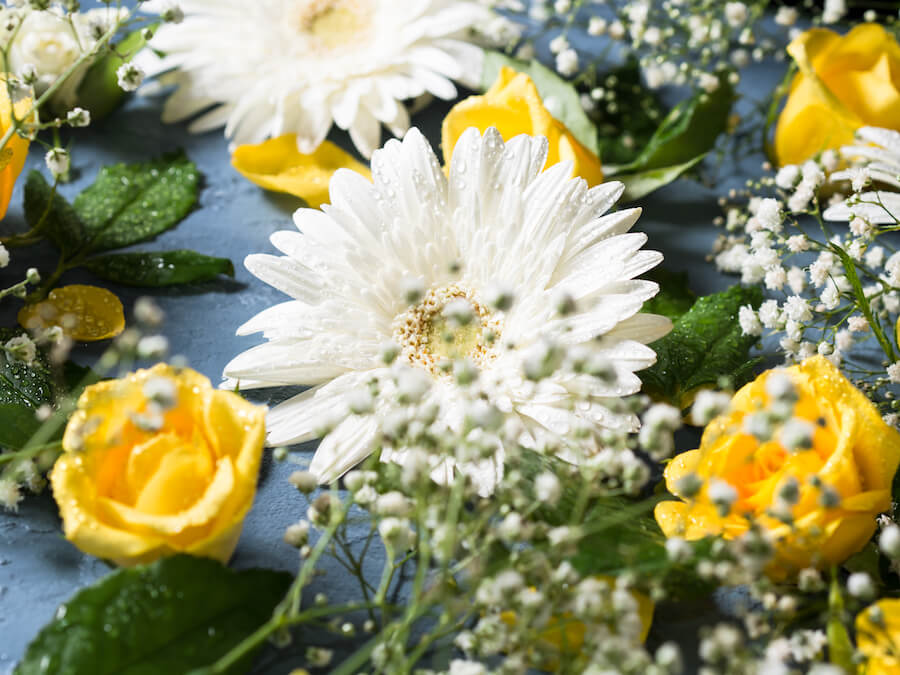 Żółte róże i białe gerbery Żółte róże i białe gerbery