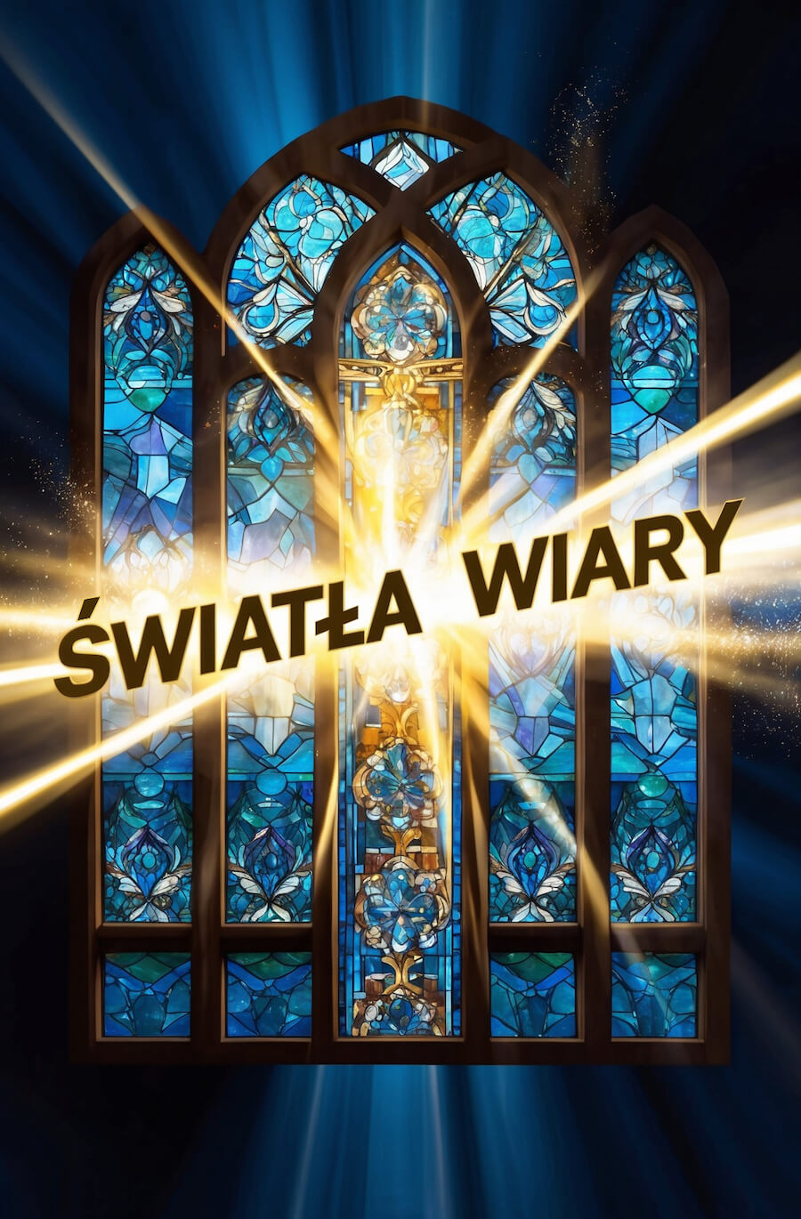 Wyjątkowy witraż kościelny, na którym rozświetla się blask z napisem: Światła wiary