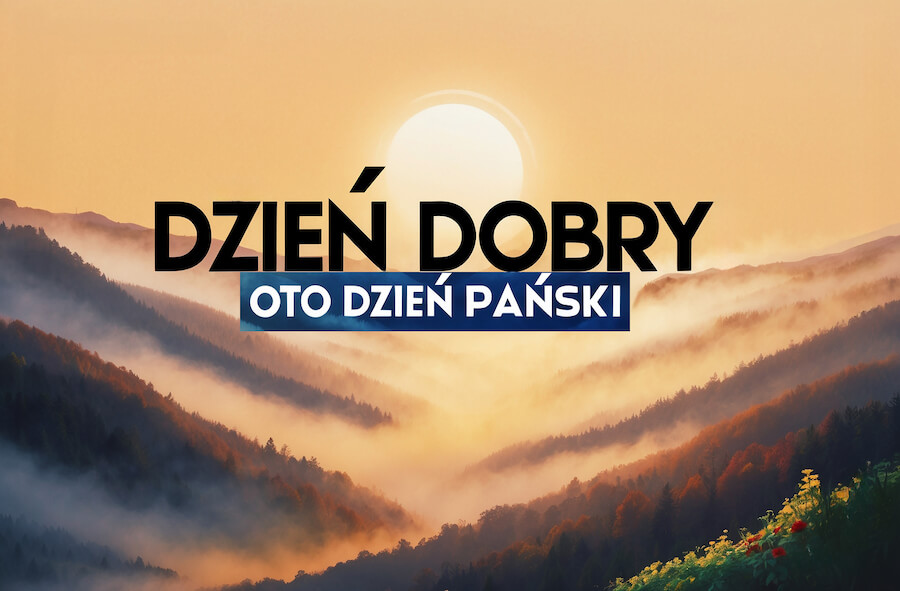 Wschód słońca i piękny krajobraz na dzień Pański, z powitaniem: Dzień dobry Wschód słońca i piękny krajobraz na dzień Pański, z powitaniem: Dzień dobry